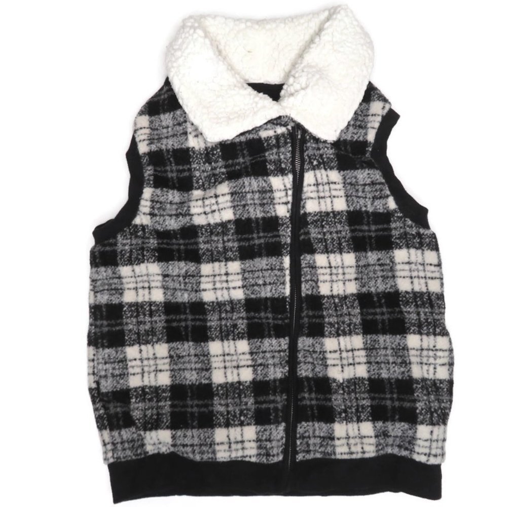Splendid Sherpa Collar Vest Womens XS Black Plaid